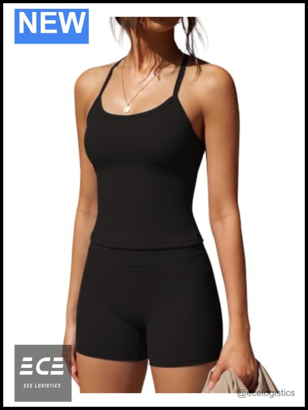 2 Piece Workout Set Halter Tank Top Biker Shorts Gym Activewear Set